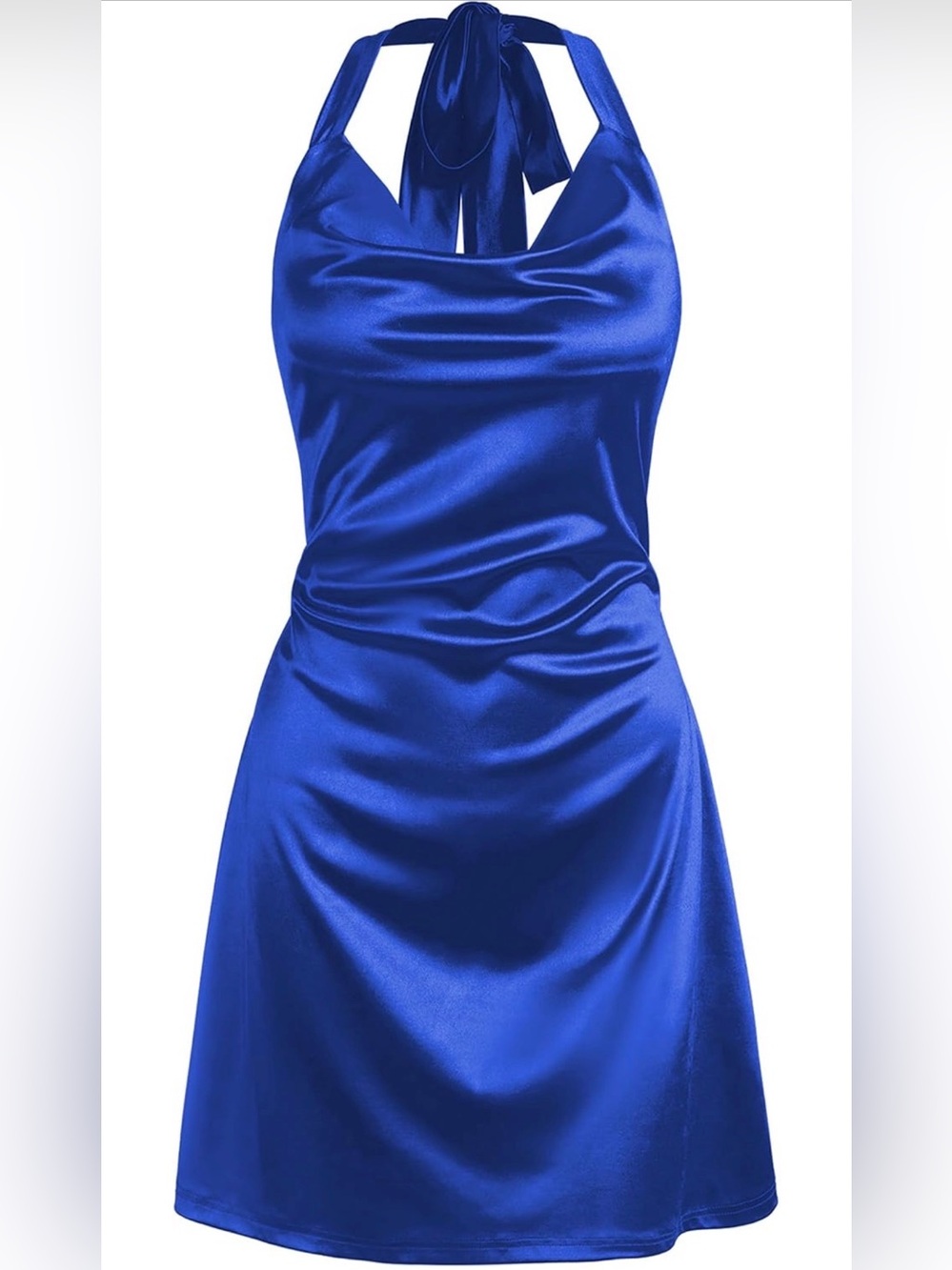 Halter Cowl Satin Like Mini Dress in Electric Blue